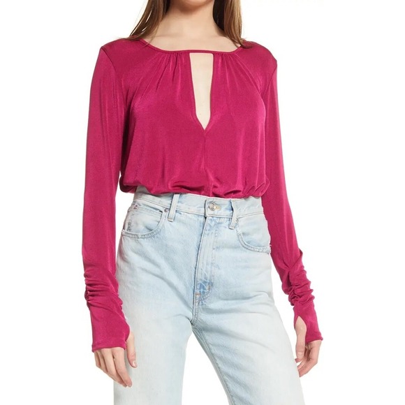 Intimately Free People Kaya Keyhole Bodysuit Women's Medium Magenta Long‎ Sleeve - Picture 1 of 11